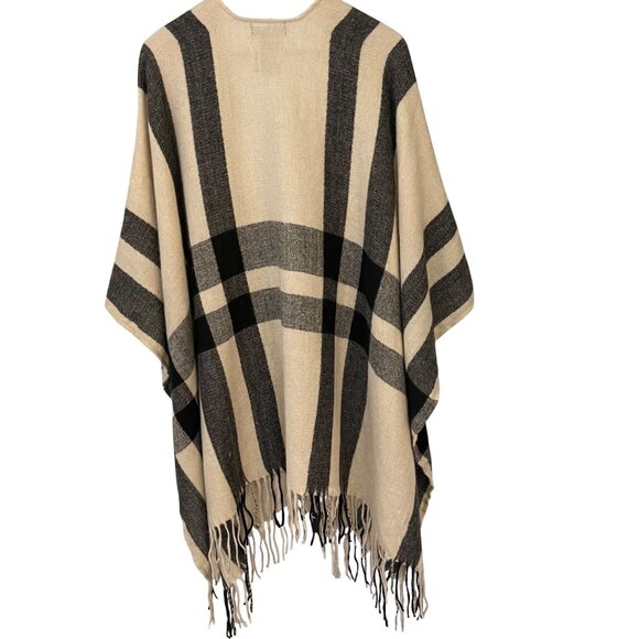 Banana Republic Womens Plaid Poncho Cape One Size Fringe Timeless Quiet Luxury - Picture 3 of 7